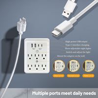 Multiprise US avec 6 prises AC, 2 ports USB et 2 ports Type C, filtre réseau, charge rapide, pour la maison et le bureau