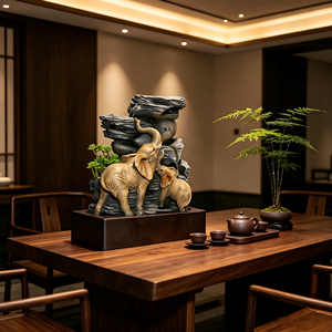 Fuente <span class=keywords><strong>de</strong></span> Agua Decorativa con Forma <span class=keywords><strong>de</strong></span> Cascada y Familia <span class=keywords><strong>de</strong></span> Elefantes, con Suculentas Artificiales, para Decoración <span class=keywords><strong>de</strong></span> Escritorio en Casa u Oficina, Regalo para Relajación en Interiores - Product Image 5