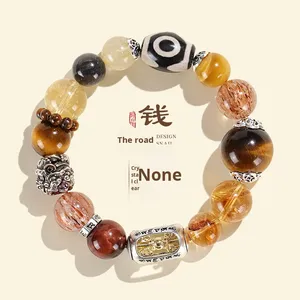 Bracciale KABA Jewelry in Pietra Occhio di Tigre, Oro Nero Super Seven, Design Originale Tre Occhi - Product Image 5