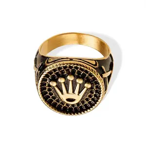 HP Hip Hop Retro Stainless Steel Finger Rings Crown Palm Print Design Jewelry Rings For Men Wholesale