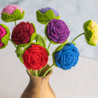 Handgefertigte Häkel-Lila-Rose Einzelner Zweig Seidengarn-Blumen Muttertag & Weihnachten Künstliche Blume Heimdekoration