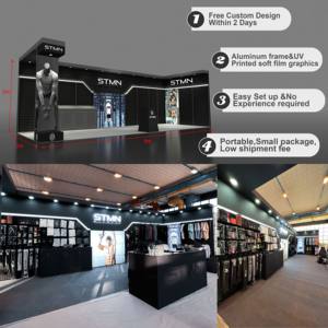 Stand d'exposition et vitrine de marque pour salon professionnel de vêtements 3x9m – Stand d'exposition personnalisé de haute qualité avec étagères pour exposition - Product Image 3
