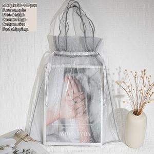 Pochette cadeau en <span class=keywords><strong>organza</strong></span> de haute qualité avec logo personnalisé pour mariage, emballage de vêtements en <span class=keywords><strong>organza</strong></span> de luxe, sac à cordon - Product Image 2