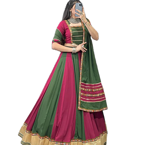 Dentelle embossée Lehariya Lehenga Choli en rayonne pure lourde, accents Bandhej et collection Mirror Touch Navratri - Product Image 1