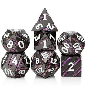 Polyhedral Gestreepte Dnd Metal Dobbelstenen Set D & D 7 Die Aangepaste Metalen Dobbelstenen Dnd Rpg Dobbelstenen Dnd Voor Tafelspellen