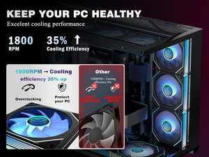 Boîtier de <span class=keywords><strong>PC</strong></span> de jeu ANSAITE Full Tower, <span class=keywords><strong>9</strong></span> ventilateurs PWM ARGB, verre trempé panoramique, support de radiateur de 360 mm, matériau acrylique, audio frontal - Product Image 3