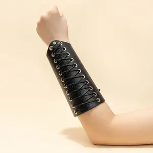 Wide leather bracelet simple wax thread woven leather wrist guard with motorcycle riding arm guard