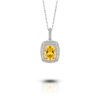 Collier pendentif rectangulaire en argent sterling 925 avec zircon cubique jaune et design halo