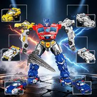 Jouets robots transformables magnétiques 6 en 1 pour garçons, 6 véhicules se combinent en 3 robots ou 1 grand robot avec accessoires