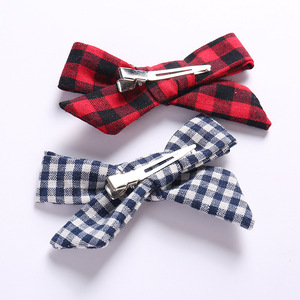 4 colori Del Bambino Ragazza Arco Clip di <span class=keywords><strong>Capelli</strong></span> Rosso Nero Navy Grigio Plaid A Scacchi Fatti A Mano di Cotone di Tela Plaid Dell'arco Dei <span class=keywords><strong>Capelli</strong></span> su alligator Clip - Product Image 3