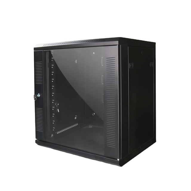 Ningbo Lepin Factory  Custom Glass Door with Hex Hole Network Rack 19 Inch 6u 9u 12u Single Section Wall Mount Server Cabinet
