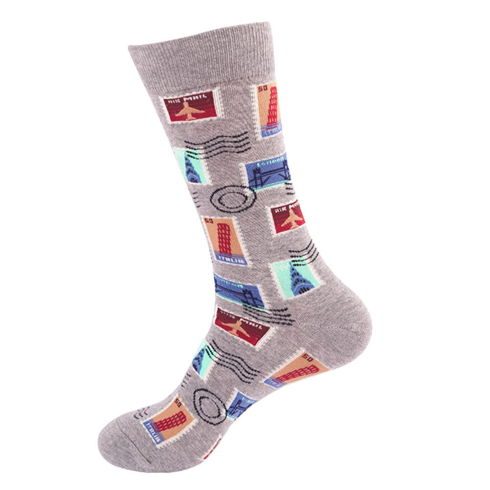 Unisex Cartoon Casual Spring & Urban Illustration Socks - Stamp, Watch, Clock Tower Pattern Long Socks for Wholesale
