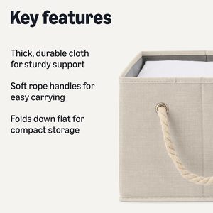 Foldable Fabric <b>Storage</b> Cubes with Rope Handles Stackable Cube Bins for Organizing Sundries Minimalist Design - Product Image 4