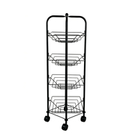 Chariot de rangement mobile en métal à 4 niveaux DaS avec paniers en fil métallique et roulettes, étagère de présentation pour légumes et fruits de cuisine