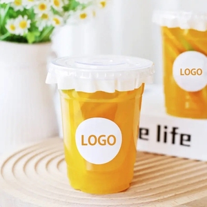 Disposable 8oz 12oz 16oz transparent cup with lid plastic cup custom logo PET cup for cold drink and coffee