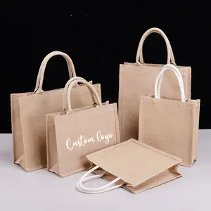 New Design Plain ECO Friendly Travel Jute Bag Custom Logo Burlap Gift Bag With綿Pocket