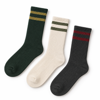 Chaussettes côtelées vert foncé personnalisées avec bordure rayée dorée, logo tricoté, illustration personnalisée, couleurs d'équipe, service OEM ODM