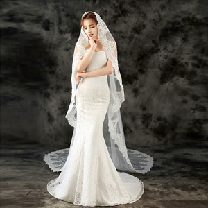 Telo di pizzo ricamato sposa caldo per matrimonio in tulle <span class=keywords><strong>mantilla</strong></span> cattedrale lungo <span class=keywords><strong>velo</strong></span> da sposa con pizzo - Product Image 6