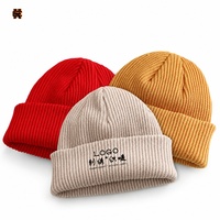 Bonnet en tricot côtelé personnalisé avec logo, bonnet d'hiver chaud et extensible, uni rouge, beige, moutarde, unisexe, style vintage camouflage argyle