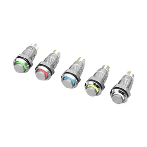 Inching self-locking reset 8mm metal button switch with high flat head two legs four legs circular LED light