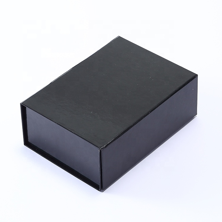 Manufacture folding cosmetic product packaging black paper magnetic glossy box with custom logo