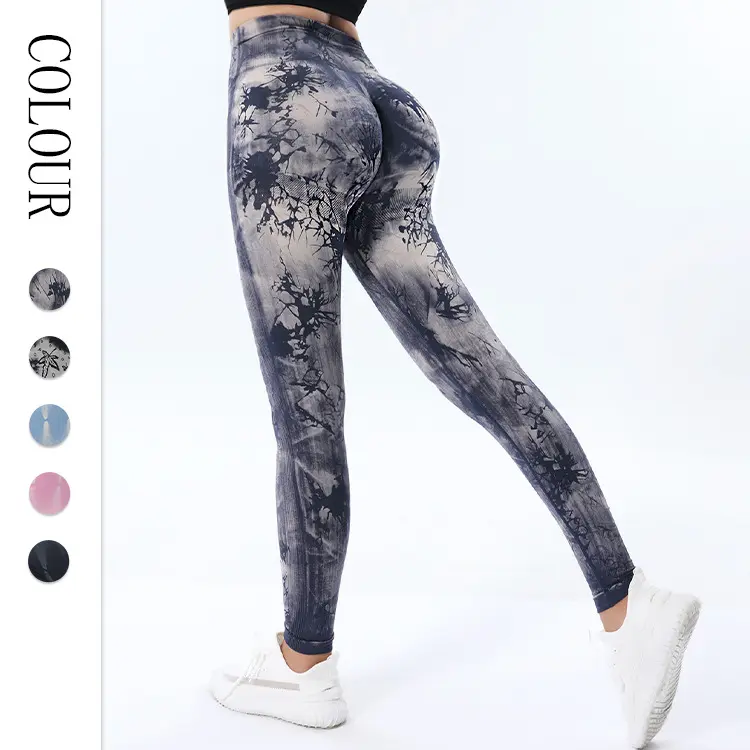 Nouvelles Femmes de Haute Taille Sport Tie-dye Sans Soudure Scrunch Butt Workout Gym Remise En Forme De Yoga Leggings Pour Femmes