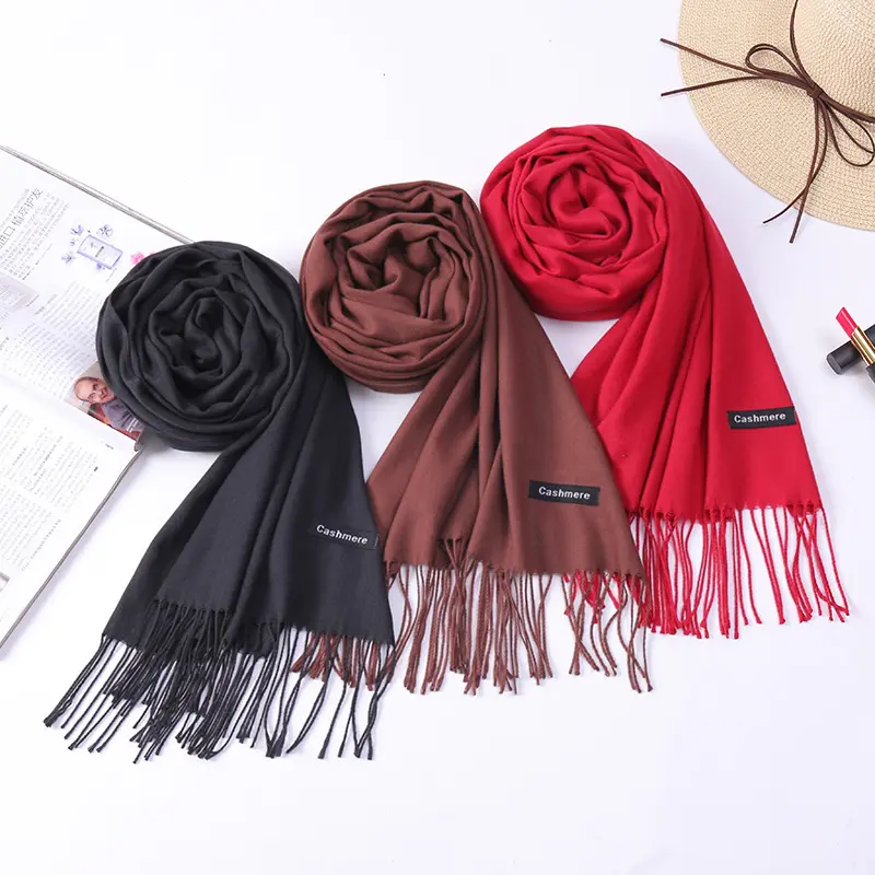 Biểu Tượng Tùy Chỉnh 200*70Cm Khăn Choàng Mùa Đông Pashmina Polyester Cashmere Scarf Với Tassel