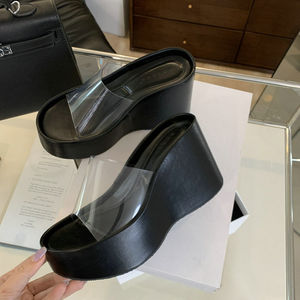 Sandales compensées pour femmes à talons hauts, plateforme décontractée, mules d'été rétro transparentes à semelle épaisse - Product Image 2