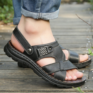 Sandalias Planas de Cuero Genuino para Hombre, con Hebilla y Punta Abierta, Zapatos Casuales de Verano con Suela de Goma, Hechos en China - Product Image 4