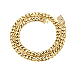 Gioielli Hip Hop Stile Classico, Catena Cubana Monaco 6-14mm con Chiusura in Diamanti CZ, Acciaio Inossidabile Laminato Placcato Oro 14K PVD - Product Image 2