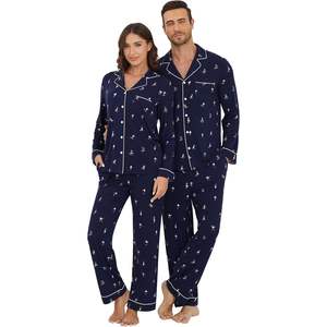 Ensemble de pyjamas pour couples en gros, manches longues, en viscose de bambou avec poches, tailles S à XXL, pour femmes et hommes, pyjamas assortis - Product Image 5
