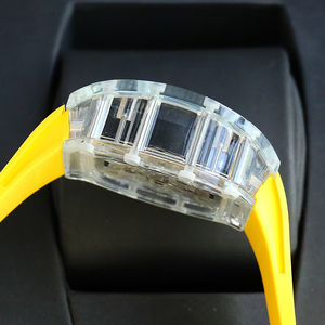 Reloj de Pulsera Mecánico Estilo Zafiro Transparente, Correa de Caucho Fluorescente Amarillo, Luminoso en la Noche, Esqueleto, Resistente al Agua - Product Image 3