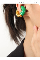 H0080 H2 Boucles d'oreilles pendantes en forme de U épaisses et tendance pour femme, en émail multicolore, résistantes au ternissement, étanches, en acier inoxydable plaqué or 18 carats
