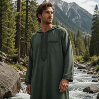 Thobe maxi ample à capuche, demi-zip, broderie ethnique, manches longues et poches |   Thobe décontracté pour hommes musulmans, Thobe islamique pour tous les jours