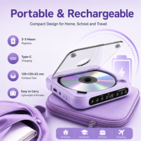 Lecteur CD portable rechargeable violet pour l'apprentissage des langues, prend en charge les formats CD, MP3, WMA, WAV, USB, avec fonction de répétition A-B