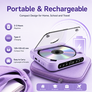 Lecteur <span class=keywords><strong>CD</strong></span> portable rechargeable violet pour l'apprentissage des langues, prend en charge les formats <span class=keywords><strong>CD</strong></span>, MP3, WMA, WAV, <span class=keywords><strong>USB</strong></span>, avec fonction de répétition A-B - Product Image 2