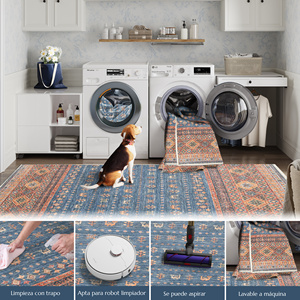 Karpet Vintage JINCHAN Sustainable Gabbeh, Dapat Dicuci, Motif Bunga, Warna Merah Bata Biru, Alas Lantai Dalam Ruangan - Product Image 5