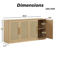 Buffet en rotin de 67 pouces, armoire de rangement à 4 portes, grande commode avec étagères, style bohème en chêne, pour salon/salle à manger/cuisine/entrée