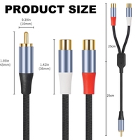 Câble adaptateur audio RCA Y 2 en 1 tressé en PVC de 0,5 m, 1 mâle 2 femelles, double blindage, pour amplificateur, caméra, TV, home cinéma
