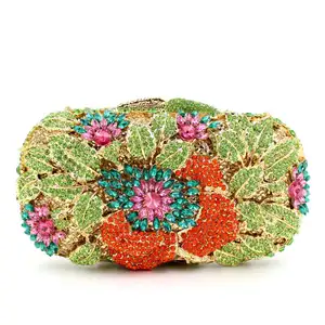 Colorful flower fancy custom evening for women rhinestone bags pearl party bling purse crystal diamond clutch bag