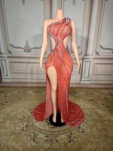 فستان سهرة أنيق طويل من ZD بتصميم ضيق مزين بالكريستال والأحجار الكريمة مع تطريز يدوي فاخر للسيدات - Product Image 2