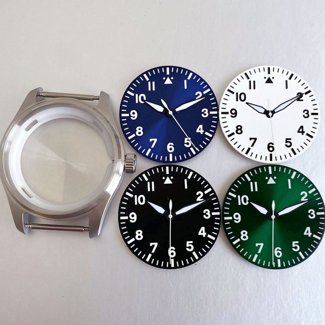 39mm Pilot Watch Case 20ATM No Date Window Dial Hands Set Sapphire Glass Fit NH35 NH36 Miyota8215 ETA2824 PT5000 Movt Watch Part