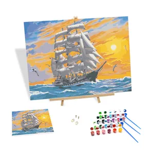 帆船海鸥Diy油画套装数字着色帆布酒店室内装饰墙面艺术图片