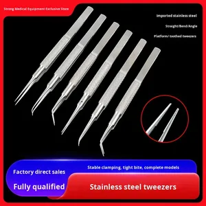 ステンレス鋼製ストレートおよびカーブヘッドマイクロピンセット眼科手術用マイクロ歯付き鉗子医療手術用 - Product Image 3