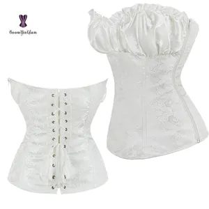 Sexy Damask Over Bust Corset Plus Size 6XL white shapers Costume Women Daily Outwear Shapewear With Plastic Bones