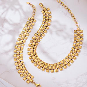 Conjunto de Joyería de Acero Inoxidable 316 de Lujo Ligero para Mujer, Collar y Pulsera de Cadena Gruesa, Chapado en <span class=keywords><strong>Oro</strong></span> de 18K, No se Desvanece, para Boda - Product Image 1