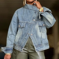 Veste en jean asymétrique sexy et décontractée pour femme, style streetwear moto, avec boutons uniques, collection automne-hiver