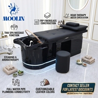 MOOLIN Fauteuil de lavage de cheveux professionnel pour salon de beauté, noir, table de massage thaïlandaise avec LED, lit de spa japonais pour la tête et thérapie aquatique