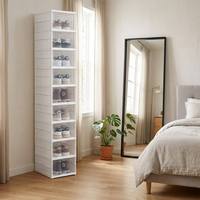 Boîte de rangement à chaussures pliable à 9 couches, organisateur de chaussures en plastique transparent empilable avec porte, armoire à baskets peu encombrante sans assemblage