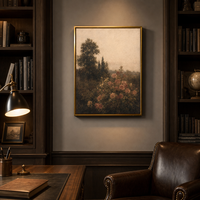 Peinture sur toile encadrée grand format, paysage tonaliste de jardin de roses vintage, art mural moderne décoratif de luxe doré pour chambre à coucher